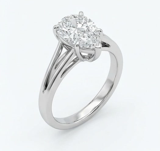 GIA Certified 1.5 ct Pear Cut Natural Diamond Open Shoulder Solitaire Ring in 14K White Gold: A remarkable 1.5 carat natural pear-cut diamond ring, expertly crafted in 14K White Gold and created to showcase timeless sophistication. This design highlights the beauty of the center stone alone, o