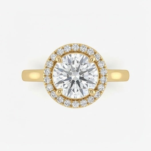 GIA Certified 1.85 ct Round Cut Natural Diamond Crown Frame Halo Ring in 14K Yellow Gold (1 of 5)