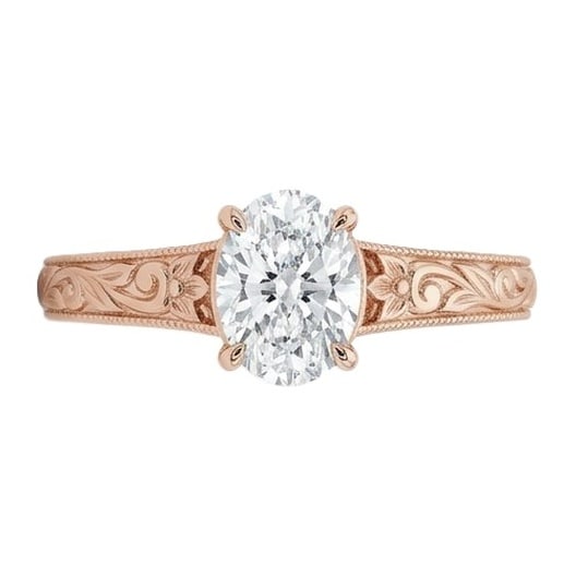 GIA Certified 1.35 ct Oval Cut Natural Diamond Antique Floral Ring in 14K Rose Gold: An exceptional 1.35 carat natural oval-cut diamond ring, masterfully crafted in luxurious 14K Rose Gold and designed to embody refined elegance and lasting beauty. This design highlights the beauty of