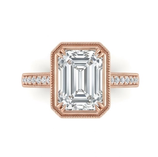 IGI Certified 1.7 ct Emerald Cut Natural Diamond Heritage Vintage Ring in 14K Rose Gold: This distinguished 1.7 carat natural emerald-cut diamond ring is beautifully crafted in 14K Rose Gold, offering exceptional brilliance and enduring appeal. This design is enhanced with matching diamon