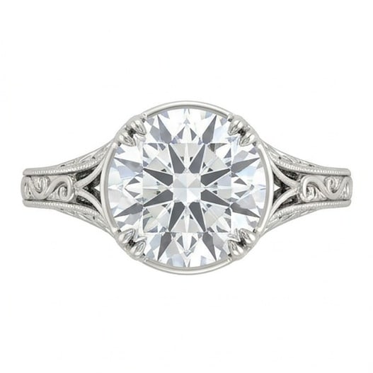 IGI Certified 1.85 ct Round Cut Natural Diamond Heritage Vintage Ring in 14K White Gold: A remarkable 1.85 carat natural round-cut diamond ring, expertly crafted in 14K White Gold and created to showcase timeless sophistication. This design highlights the beauty of the center stone alone,