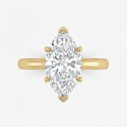 IGI Certified 1.35 ct Marquise Cut Natural Diamond Open Gallery Solitaire Ring in 14K Yellow Gold: A remarkable 1.35 carat natural marquise-cut diamond ring, expertly crafted in 14K Yellow Gold and created to showcase timeless sophistication. This design highlights the beauty of the center stone al