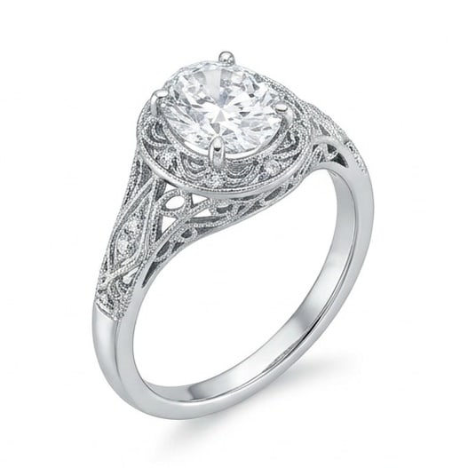 GIA Certified 1.8 ct Oval Cut Natural Diamond Vintage Lace Ring in 14K White Gold: An exceptional 1.8 carat natural oval-cut diamond ring, masterfully crafted in luxurious 14K White Gold and designed to embody refined elegance and lasting beauty. This design highlights the beauty of