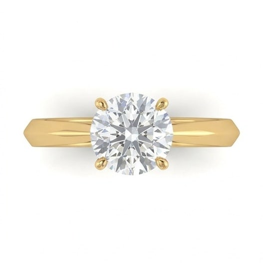 IGI Certified 1.45 ct Round Cut Natural Diamond Knife Edge Solitaire Ring in 14K Yellow Gold: A sophisticated 1.45 carat natural round-cut diamond ring, crafted in 14K Yellow Gold to highlight beauty, brilliance, and fine jewelry presence. This design highlights the beauty of the center stone 