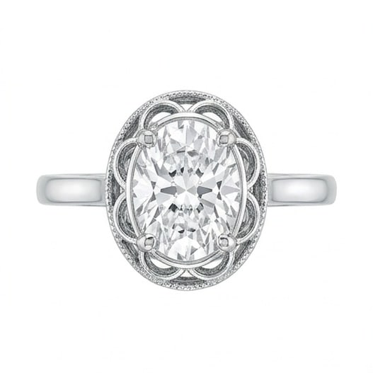 GIA Certified 1.75 ct Oval Cut Natural Diamond Vintage Gallery Ring in 14K White Gold: A remarkable 1.75 carat natural oval-cut diamond ring, expertly crafted in 14K White Gold and created to showcase timeless sophistication. This design highlights the beauty of the center stone alone, 