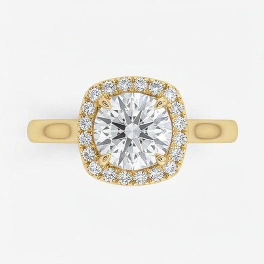 GIA Certified 1.85 ct Round Cut Natural Diamond Cushion Halo Ring in 14K Yellow Gold (1 of 5)