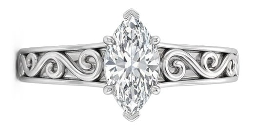 IGI Certified 1.6 ct Marquise Cut Natural Diamond Heritage Scroll Ring in 14K White Gold: An elegant 1.6 carat natural marquise-cut diamond ring, finely made in 14K White Gold with a refined profile and auction-worthy presentation. This design highlights the beauty of the center stone alon
