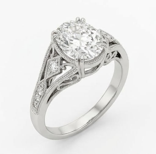 IGI Certified 1.85 ct Oval Cut Natural Diamond Heritage Vintage Ring in 14K White Gold (1 of 4)