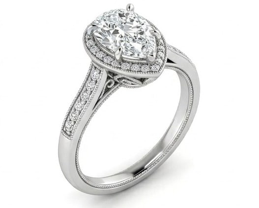 GIA Certified 1.55 ct Pear Cut Natural Diamond Antique Gallery Ring in 14K White Gold: This distinguished 1.55 carat natural pear-cut diamond ring is beautifully crafted in 14K White Gold, offering exceptional brilliance and enduring appeal. This design is enhanced with matching diamond