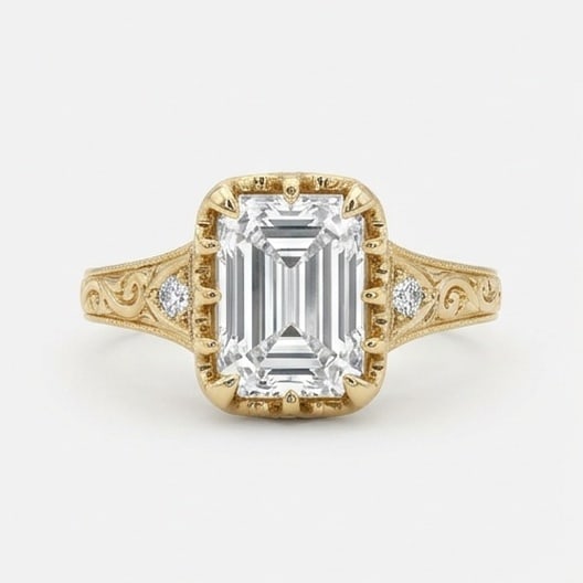 IGI Certified 1.35 ct Emerald Cut Natural Diamond Vintage Crown Ring in 14K Yellow Gold (1 of 5)