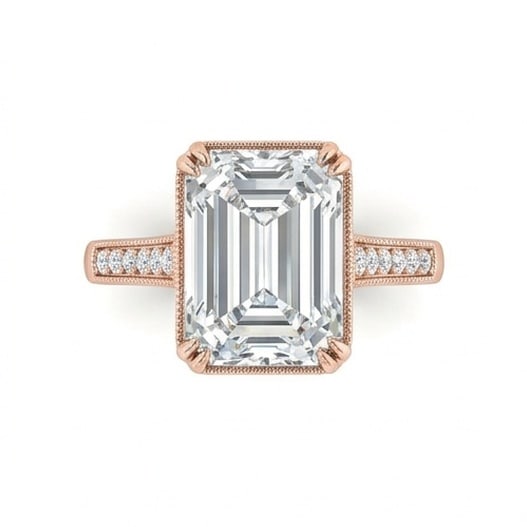 GIA Certified 1.65 ct Emerald Cut Natural Diamond Heritage Vintage Ring in 14K Rose Gold: A sophisticated 1.65 carat natural emerald-cut diamond ring, crafted in 14K Rose Gold to highlight beauty, brilliance, and fine jewelry presence. This design is enhanced with matching diamond side sto