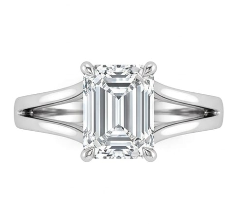 GIA Certified 1.85 ct Emerald Cut Natural Diamond Open Shoulder Solitaire Ring in 14K White Gold (1 of 5)