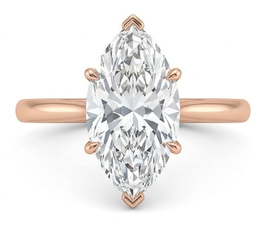 GIA Certified 1.4 ct Marquise Cut Natural Diamond Elevated Basket Solitaire Ring in 14K Rose Gold: An elegant 1.4 carat natural marquise-cut diamond ring, finely made in 14K Rose Gold with a refined profile and auction-worthy presentation. This design highlights the beauty of the center stone alone
