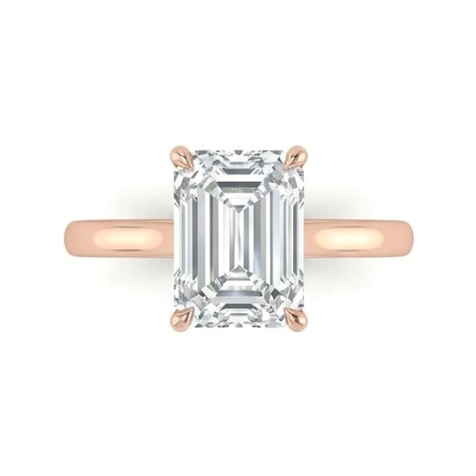 IGI Certified 1.75 ct Emerald Cut Natural Diamond Cathedral Solitaire Ring in 14K Rose Gold: An elegant 1.75 carat natural emerald-cut diamond ring, finely made in 14K Rose Gold with a refined profile and auction-worthy presentation. This design highlights the beauty of the center stone alone