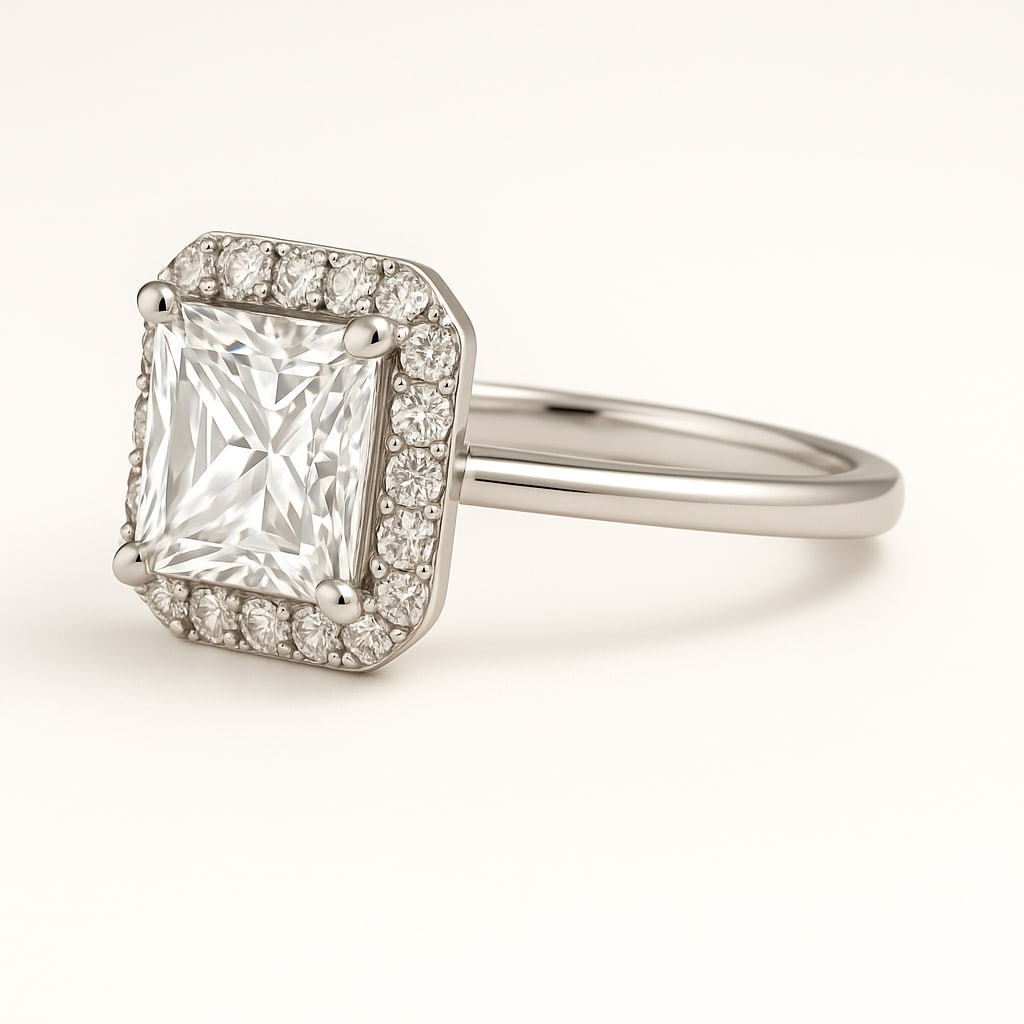 4.00 CT Lab Grown Princess Cut Diamond Halo Ring in 14K White Gold (1 of 2)