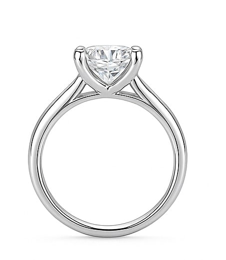 5.00 CT Round Brilliant Lab Grown Diamond Solitaire Ring in 14K White Gold: A timeless 5.00 carat round brilliant lab grown diamond is the centerpiece of this elegant solitaire design. Set on a polished 14K white gold band, the diamond’s fire and brilliance are showcased in