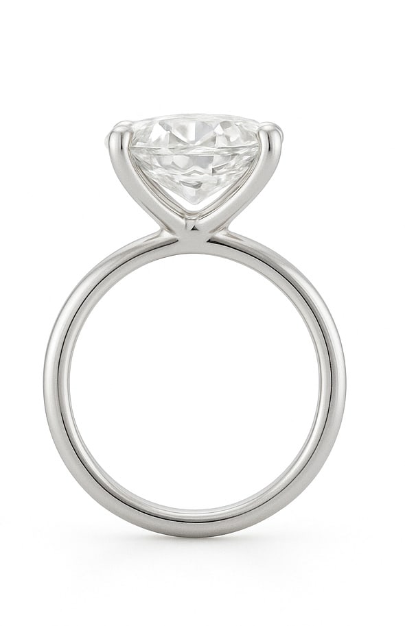 10.00 CT Oval Cut Lab Grown Diamond Solitaire Ring in 14K White Gold: An extraordinary 10.00 carat oval cut lab grown diamond takes center stage in this refined solitaire design. Set in polished 14K white gold, the elongated oval shape creates a flattering silhouette wi