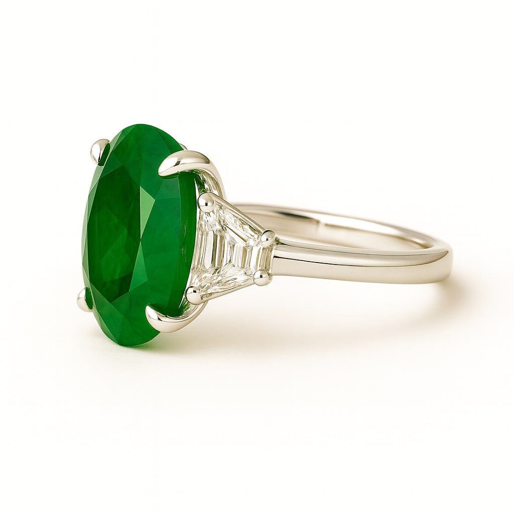 7.50 CT Oval Cut Lab Grown Emerald Three-Stone Ring in 14K White Gold (1 of 2)