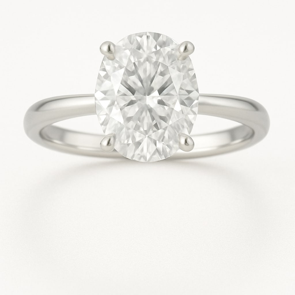 6.50 CT Oval-Cut lab-grown diamond Diamond Solitaire Ring in 14K White Gold: **Center Stone:** 6.50 Carat Oval-Cut lab-grown diamond Diamond, E?F Color, VVS1?VS2 Clarity. **Setting:** Classic solitaire. **Shipping:** Free insured worldwide express. Each lab-grown diamond diamo