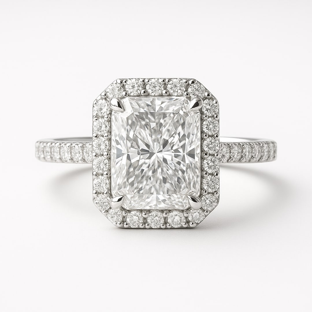 5 CT Radiant-Cut lab-grown diamond Diamond Halo Engagement Ring in 14K White Gold (1 of 3)