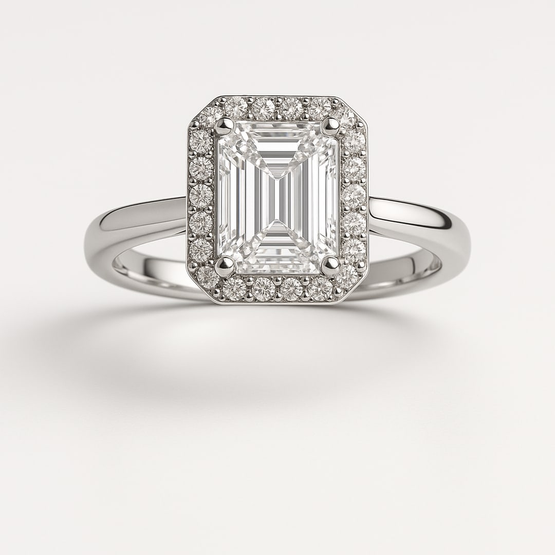 7 CT Emerald-Cut lab-grown diamond Diamond Halo Engagement Ring in 14K White Gold (1 of 2)