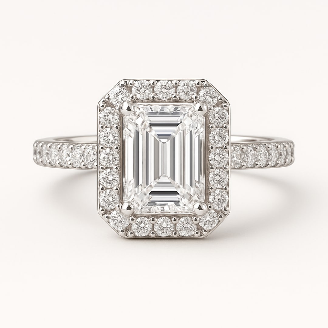 lab-grown diamond 7.00 CT Emerald Halo Diamond Ring: 7 CT Emerald Halo lab-grown diamond Diamond, E?F Color, VVS1?VS1 Clarity Each lab-grown diamond diamond is ethically created with exceptional brilliance and fire, offering an eco-friendly and sustaina