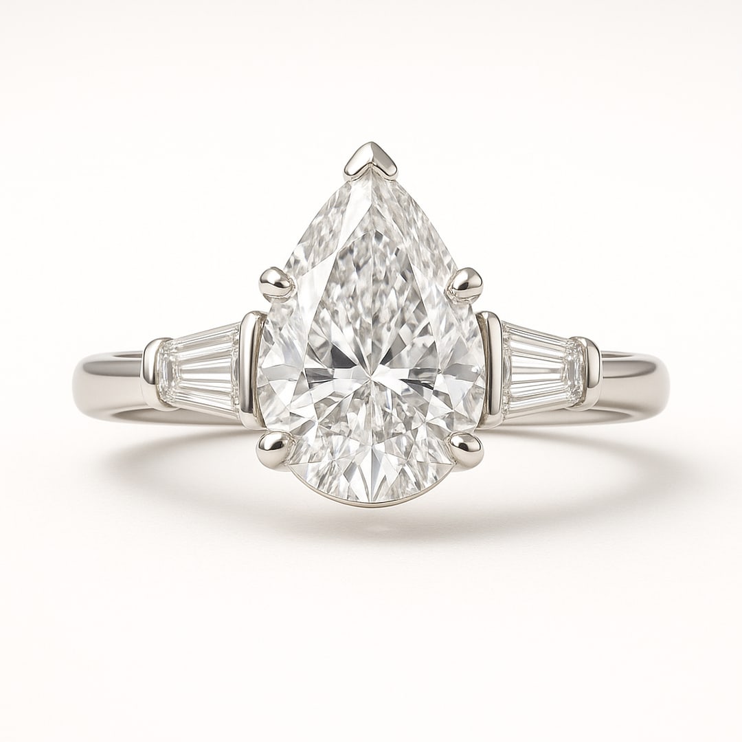 lab-grown diamond 5.00 CT Pear Three-Stone Diamond Ring: 5 CT Pear Three-Stone lab-grown diamond Diamond, E?F Color, VVS1?VS1 Clarity Each lab-grown diamond diamond is ethically created with exceptional brilliance and fire, offering an eco-friendly and sust