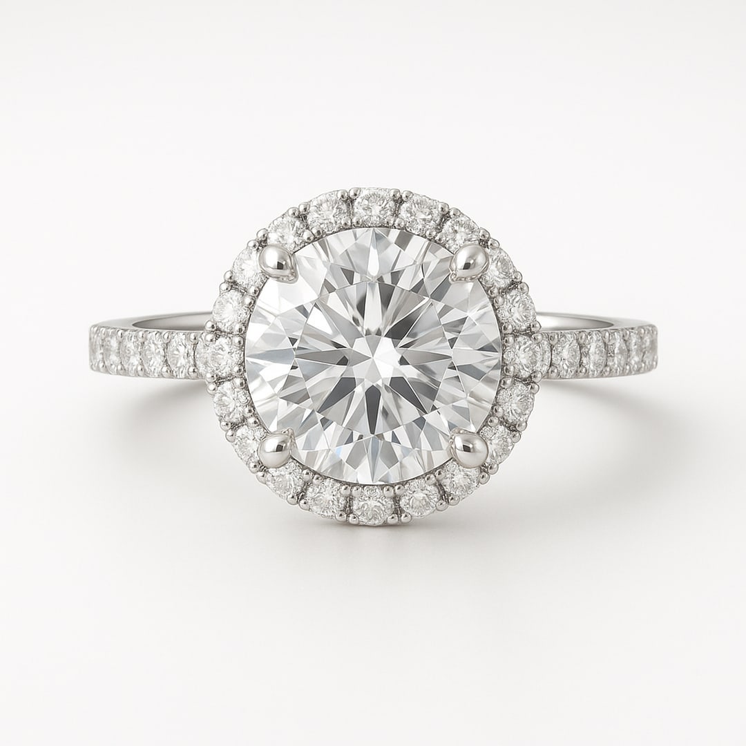 lab-grown diamond 4.00 CT Round Halo Diamond Ring: 4 CT Round Halo lab-grown diamond Diamond, E?F Color, VVS1?VS1 Clarity Each lab-grown diamond diamond is ethically created with exceptional brilliance and fire, offering an eco-friendly and sustainabl