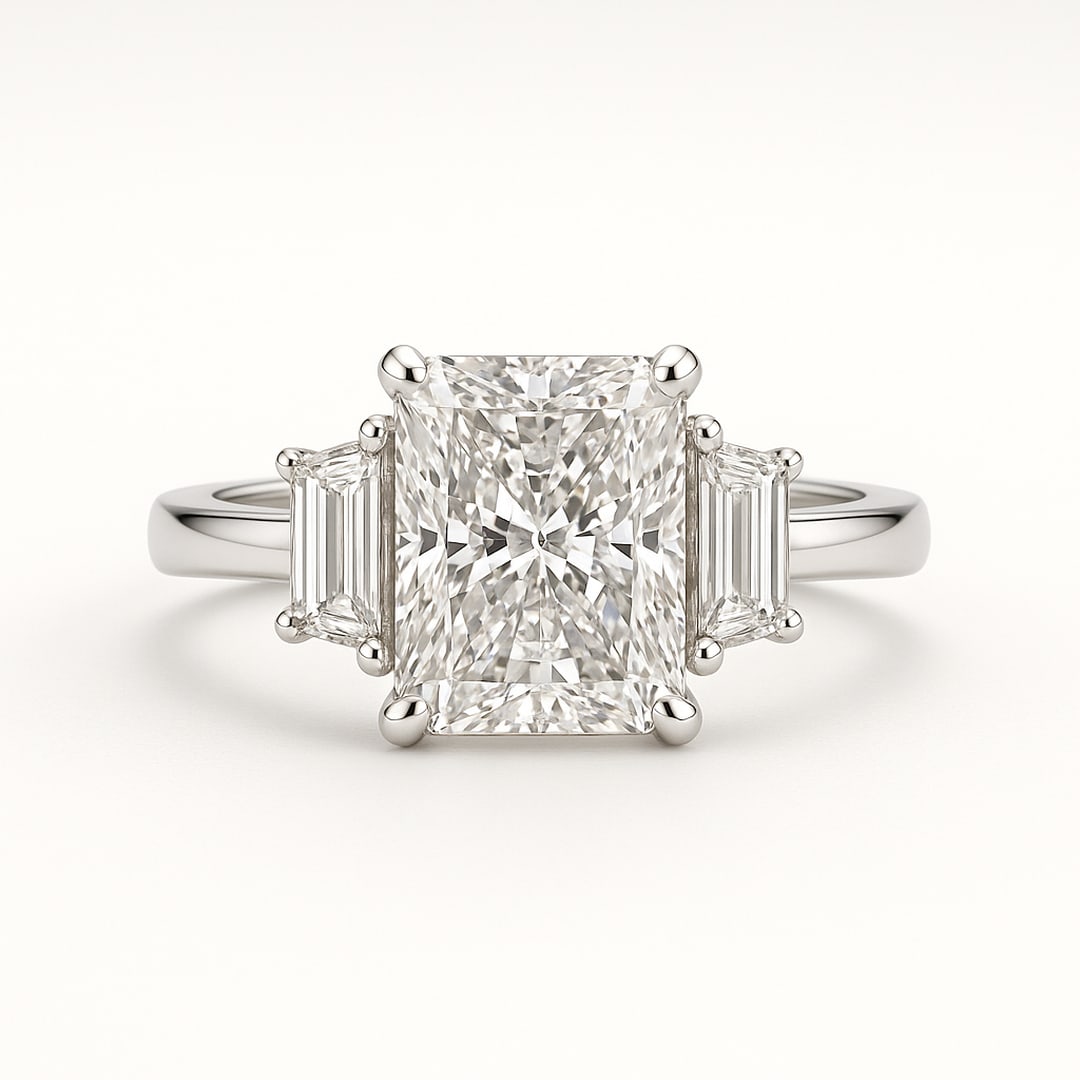 lab-grown diamond 7.00 CT Radiant Three-Stone Diamond Ring: 7 CT Radiant Cut Three-Stone lab-grown diamond Diamond, E?F Color, VVS1?VS1 Clarity Each lab-grown diamond diamond is ethically created with exceptional brilliance and fire, offering an eco-friendly a