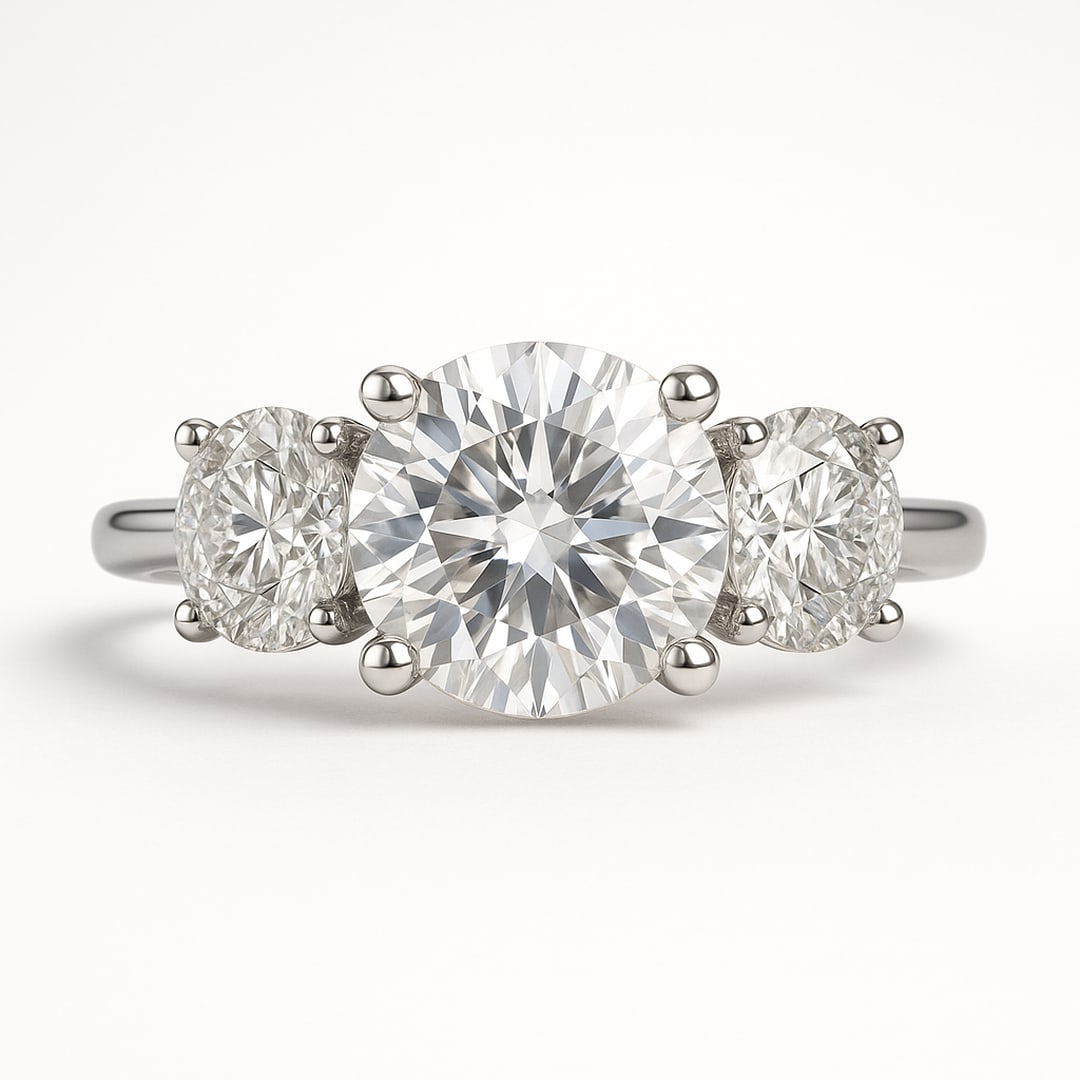 lab-grown diamond 3.00 CT Round Three-Stone Diamond Ring: 3 CT Round Three-Stone lab-grown diamond Diamond, E?F Color, VVS1?VS1 Clarity Each lab-grown diamond diamond is ethically created with exceptional brilliance and fire, offering an eco-friendly and sus