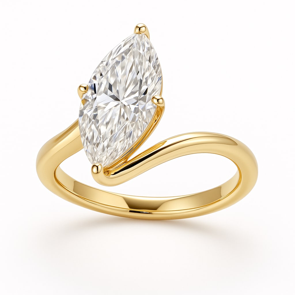 6.00 CT Marquise-Cut lab-grown diamond Diamond Twisted Solitaire Ring in 14K Yellow Gold: Elegant and modern 6.00 carat lab-grown diamond marquise-cut diamond in a unique twisted solitaire setting. Crafted in solid 14K yellow gold, the ring features a sleek high-polish finish that enhances