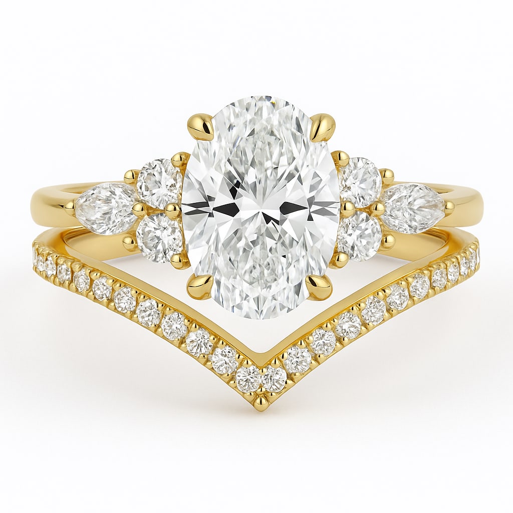 4.00 CT lab-grown diamond Oval-Cut Diamond Cluster Halo Engagement Ring in 14K Yellow Gold: This breathtaking engagement ring features a 4.00 carat lab-grown diamond oval-cut diamond accented with a cluster of matching lab-grown diamond diamonds forming a brilliant halo. Expertly crafted in 