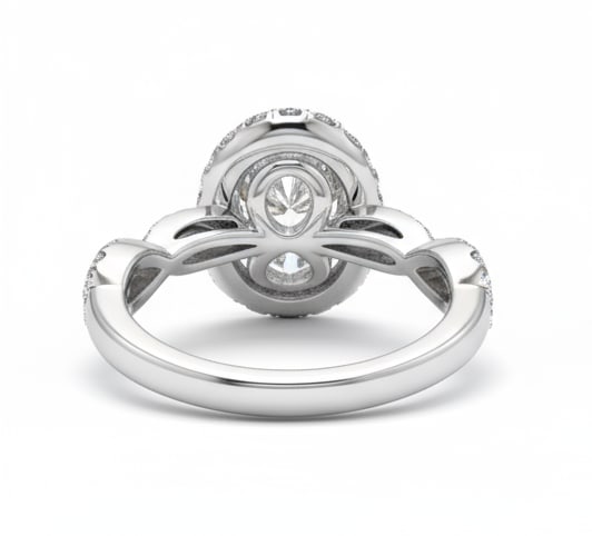 5.00 CT Oval lab-grown diamond Diamond Halo Engagement Ring: A luxurious 5.00 carat oval-cut lab-grown diamond diamond engagement ring set in solid 14K white gold. Surrounded by a pav?-set halo, this ring offers superior brilliance and elegance. Includes premiu