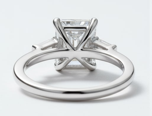 lab-grown diamond 7.00 CT Cushion-Cut Diamond Twist-Shank Ring in 14K White Gold: This unique lab-grown diamond diamond ring showcases a 7.00 carat cushion-cut center stone in a twist-shank design, expertly crafted in 14K White Gold. The elegant rounded band is designed to sit comf