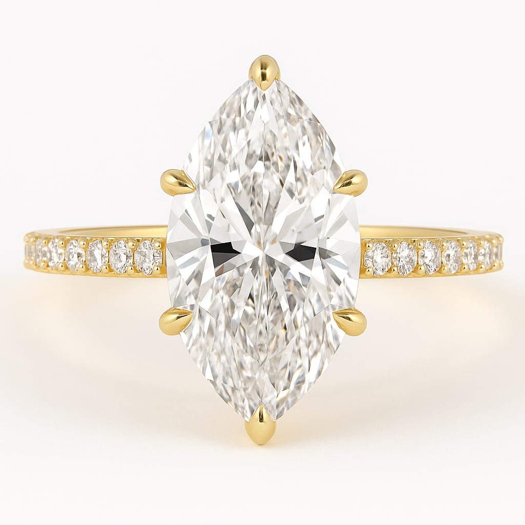 lab-grown diamond 7.00 CT Radiant-Cut Diamond Halo Engagement Ring in 14K Yellow Gold: This unique lab-grown diamond diamond ring showcases a 7.00 carat radiant-cut center stone in a halo engagement design, expertly crafted in 14K Yellow Gold. The knife-edge band is designed to sit comf