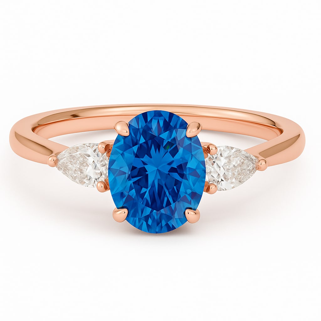 lab-grown diamond 5.00 CT Pear-Shaped Diamond Bezel-Set Ring in 14K Rose Gold: This unique lab-grown diamond diamond ring showcases a 5.00 carat pear-shaped center stone in a bezel-set design, expertly crafted in 14K Rose Gold. The pav?-set diamond band is designed to sit comfor