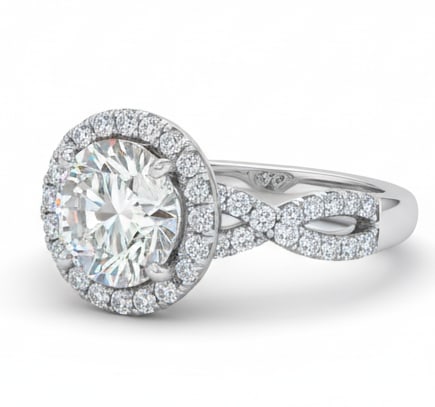 lab-grown diamond 4.00 CT Princess-Cut Diamond Hidden-Halo Ring in 14K White Gold: This unique lab-grown diamond diamond ring showcases a 4.00 carat princess-cut center stone in a hidden-halo design, expertly crafted in 14K White Gold. The slim micro-pav? band is designed to sit com