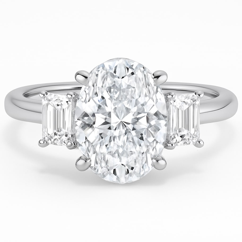 lab-grown diamond 6.00 CT Emerald-Cut Diamond Double Halo Ring in 14K White Gold: This unique lab-grown diamond diamond ring showcases a 6.00 carat emerald-cut center stone in a double halo design, expertly crafted in 14K White Gold. The pav?-set diamond band is designed to sit com