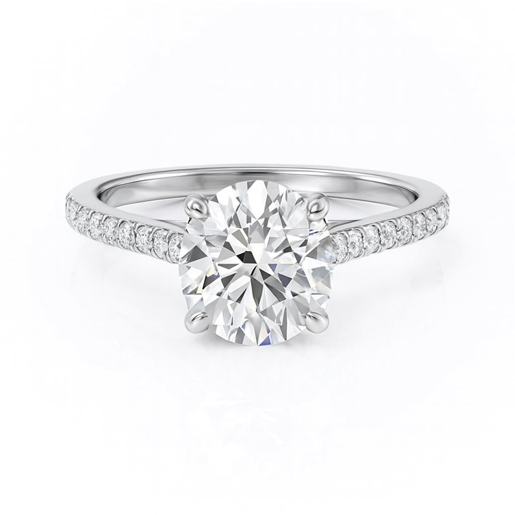 lab-grown diamond 2.00 CT Princess-Cut Diamond Double Halo Ring in 14K White Gold: This unique lab-grown diamond diamond ring showcases a 2.00 carat princess-cut center stone in a double halo design, expertly crafted in 14K White Gold. The slim micro-pav? band is designed to sit com