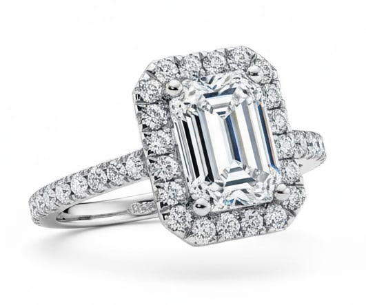 lab-grown diamond 6.00 CT Cushion-Cut Diamond Twist-Shank Ring in 14K White Gold: This unique lab-grown diamond diamond ring showcases a 6.00 carat cushion-cut center stone in a twist-shank design, expertly crafted in 14K White Gold. The knife-edge band is designed to sit comfortab