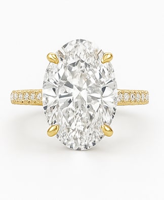 lab-grown diamond 8.00 CT Oval-Cut Diamond Halo Engagement Ring in 14K Yellow Gold: This unique lab-grown diamond diamond ring showcases a 8.00 carat oval-cut center stone in a halo engagement design, expertly crafted in 14K Yellow Gold. The elegant rounded band is designed to sit co