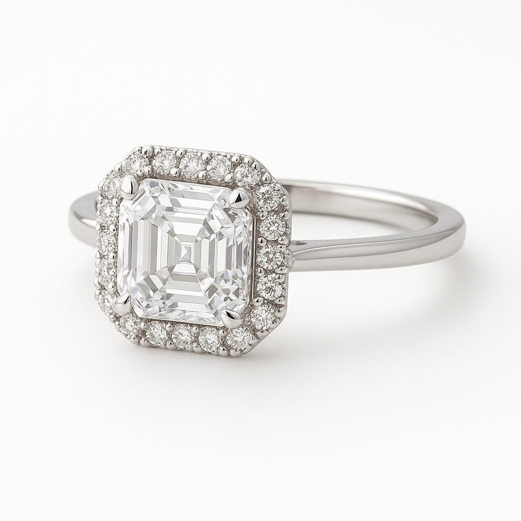 lab-grown diamond 4.00 CT Princess-Cut Diamond Vintage Pav? Ring in 14K White Gold: This unique lab-grown diamond diamond ring showcases a 4.00 carat princess-cut center stone in a vintage pav? design, expertly crafted in 14K White Gold. The smooth high-polish band is designed to sit
