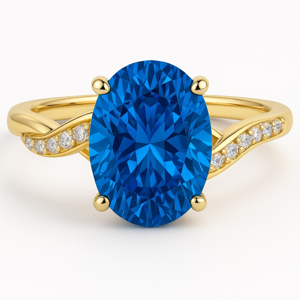 lab-grown diamond 7.00 CT Oval-Cut Diamond Split-Shank Ring in 14K Yellow Gold: This unique lab-grown diamond diamond ring showcases a 7.00 carat oval-cut center stone in a split-shank design, expertly crafted in 14K Yellow Gold. The elegant rounded band is designed to sit comfor