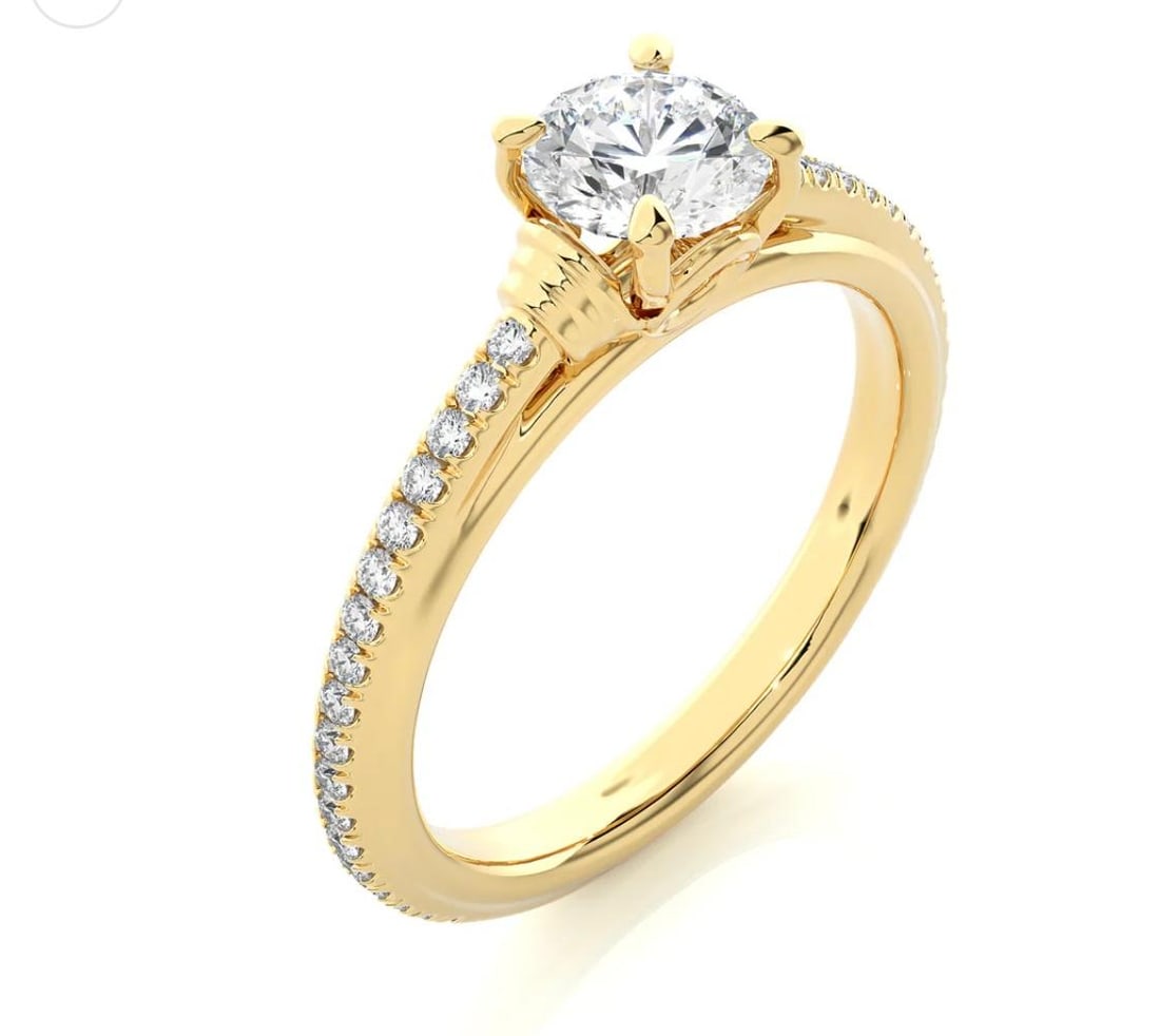 lab-grown diamond 2.00 CT Emerald-Cut Diamond Vintage Pav? Ring in 14K Yellow Gold: This unique lab-grown diamond diamond ring showcases a 2.00 carat emerald-cut center stone in a vintage pav? design, expertly crafted in 14K Yellow Gold. The pav?-set diamond band is designed to sit c