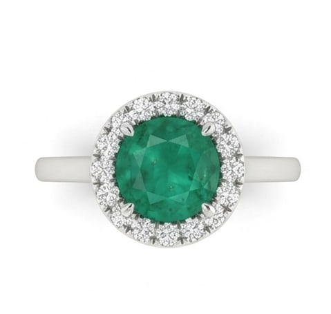 2.0 Ct Round Natural Emerald 14K White Gold Halo Setting with Plain Shank Ring - Certified: This certified fine jewelry piece features a 2.0 carat natural Emerald in a Round cut, crafted in 14K White Gold. The Halo Setting with Plain Shank design highlights the beauty of the natural center s