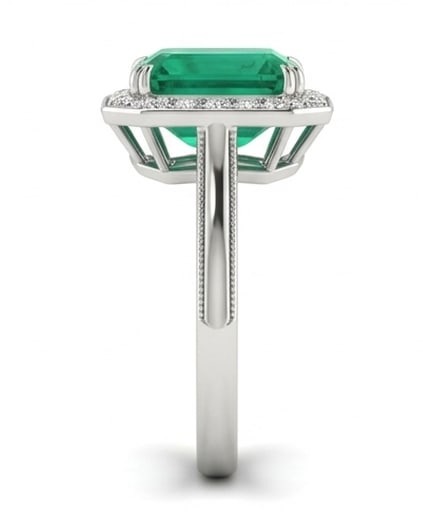 2.0 Ct Emerald Natural Emerald 14K White Gold Halo Setting with Gallery Detail Ring - Certified: This certified fine jewelry piece features a 2.0 carat natural Emerald in a Emerald cut, crafted in 14K White Gold. The Halo Setting with Gallery Detail design highlights the beauty of the natural cen