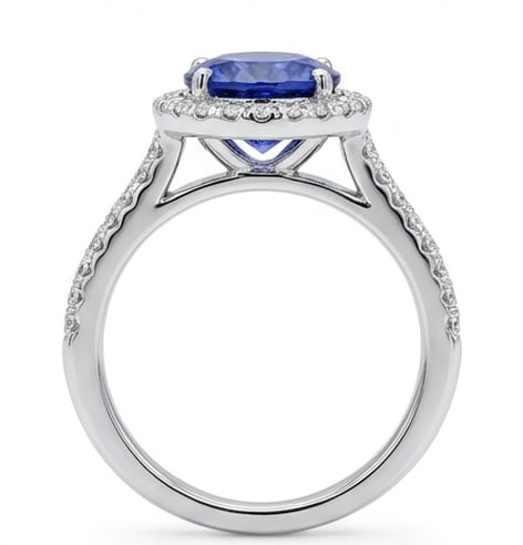 3.0 Ct Oval Natural Tanzanite 14K White Gold Hidden Halo / Cathedral Ring - Certified: This certified fine jewelry piece features a 3.0 carat natural Tanzanite in a Oval cut, crafted in 14K White Gold. The Hidden Halo / Cathedral design highlights the beauty of the natural center stone.