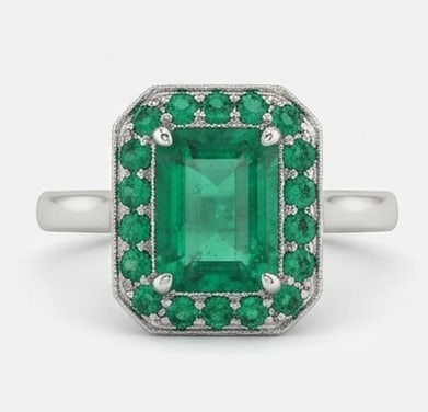 3.5 Ct Emerald Natural Emerald 14K White Gold Gemstone Halo Setting Ring - Certified (1 of 4)