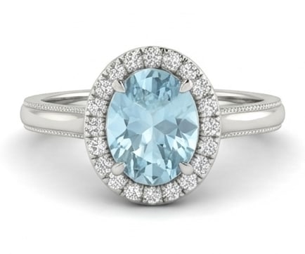 3.0 Ct Oval Natural Aquamarine 14K White Gold Vintage Halo (Milgrain Detail) Ring - Certified: This certified fine jewelry piece features a 3.0 carat natural Aquamarine in a Oval cut, crafted in 14K White Gold. The Vintage Halo (Milgrain Detail) design highlights the beauty of the natural cente