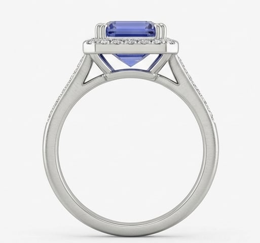 3.0 Ct Emerald Natural Tanzanite 14K White Gold Halo Setting with Split Shank Ring - Certified: This certified fine jewelry piece features a 3.0 carat natural Tanzanite in a Emerald cut, crafted in 14K White Gold. The Halo Setting with Split Shank design highlights the beauty of the natural cent